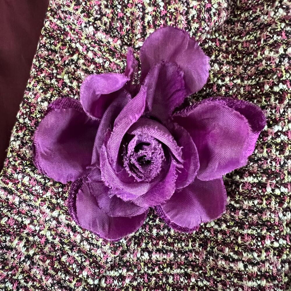 Vintage Y2K Purple Boucle Jacket L Metallic Blazer Cropped Sparkle Flower Pin - Picture 2 of 12